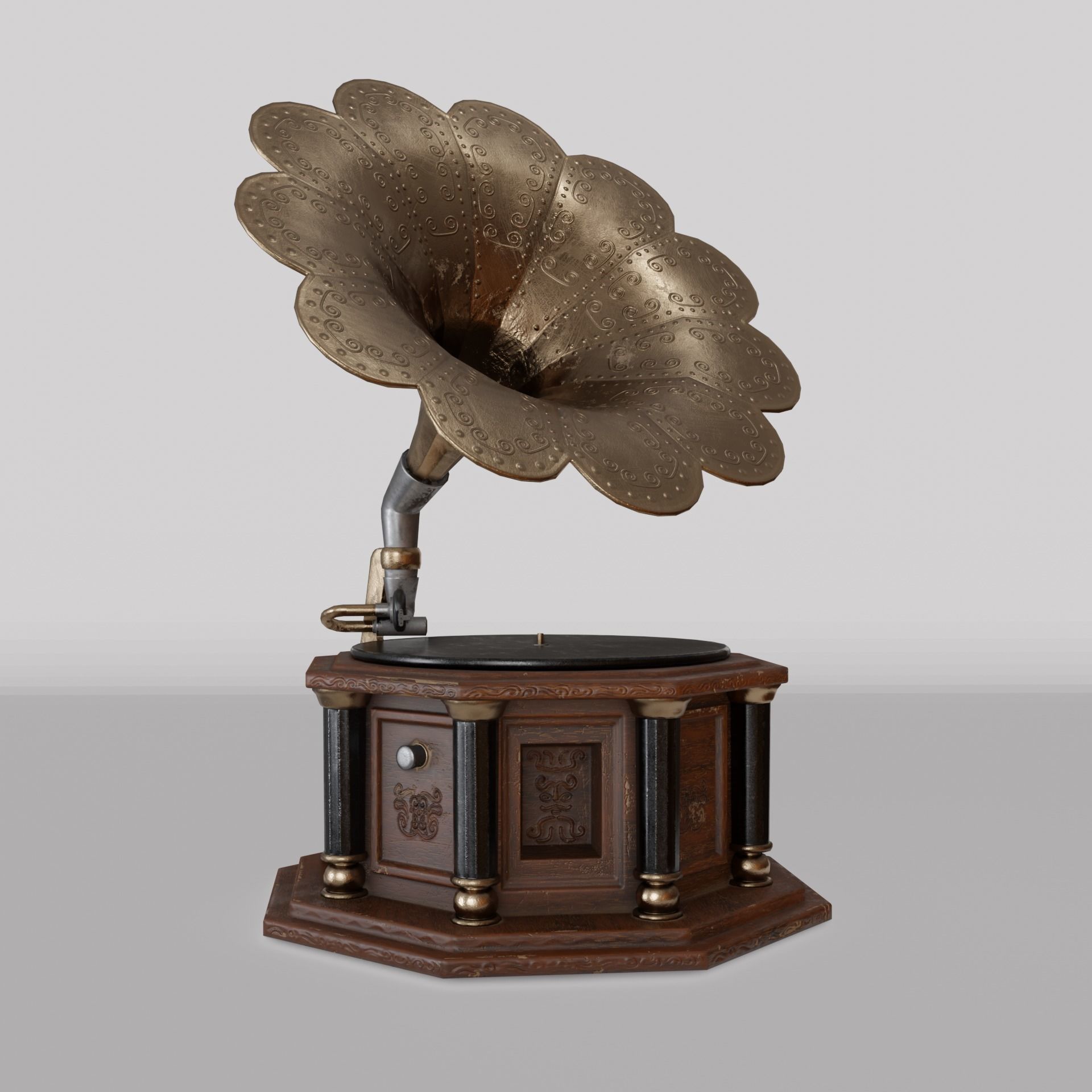 Gramophone antique Free low-poly 3D model_2