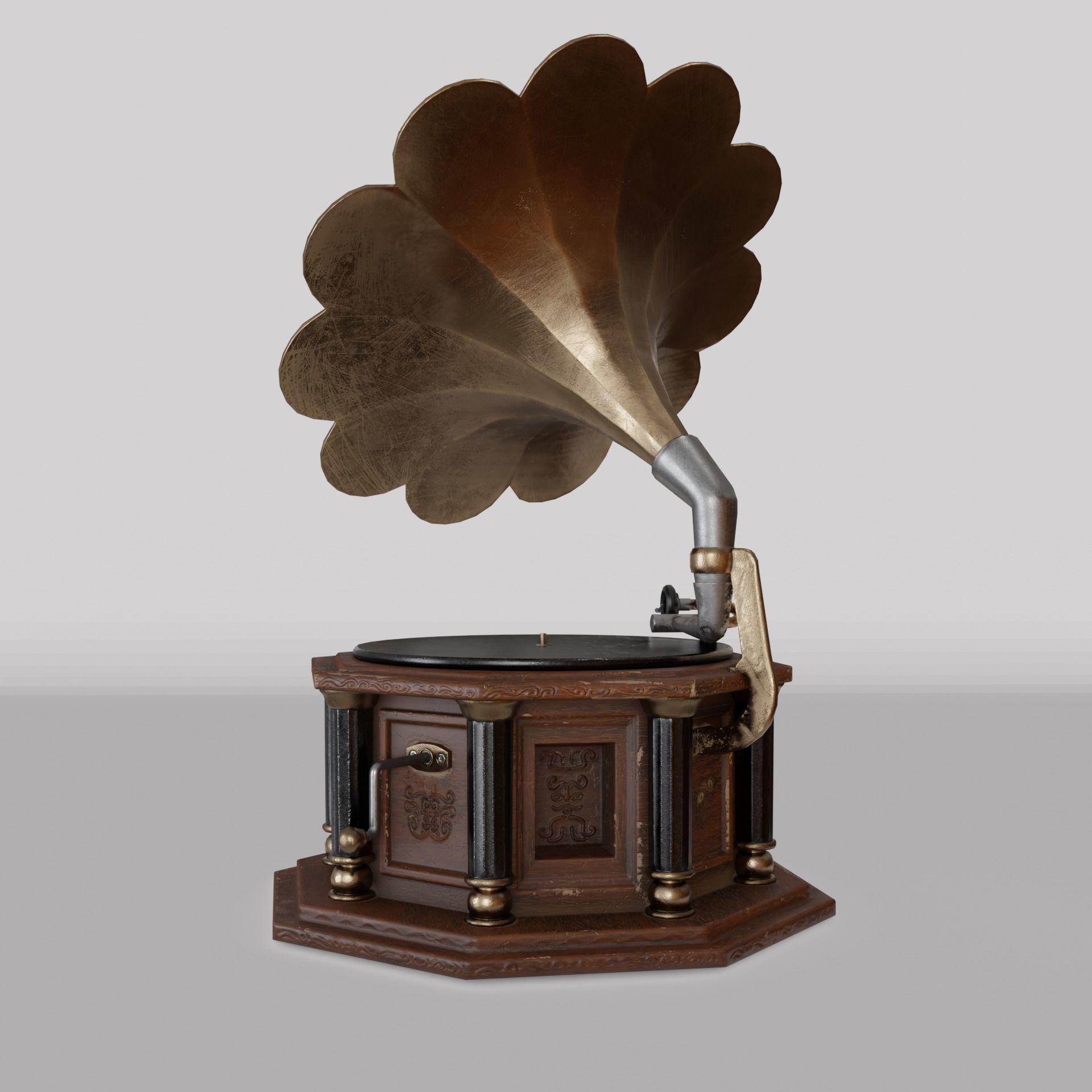 Gramophone antique Free low-poly 3D model_5