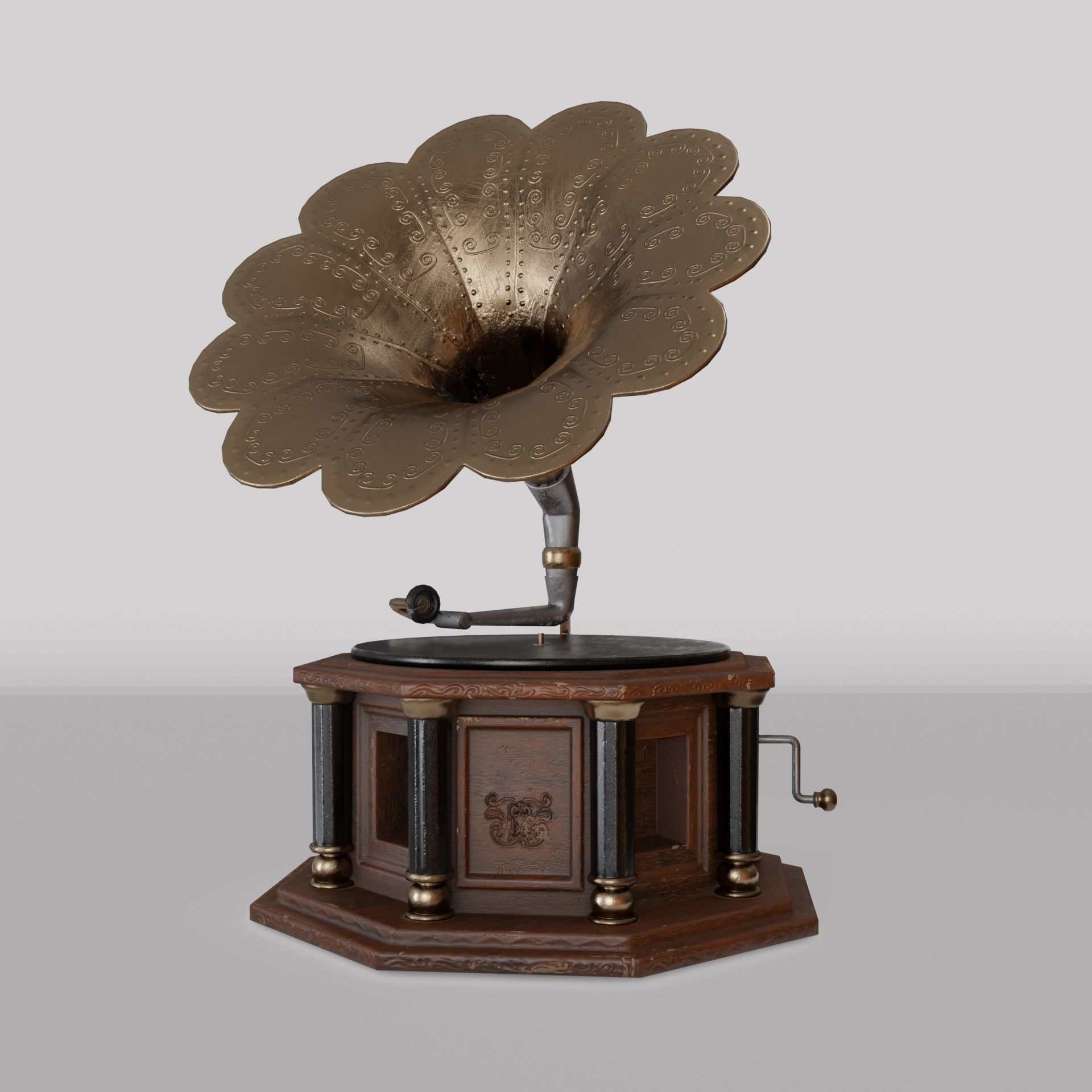 Gramophone antique Free low-poly 3D model_7