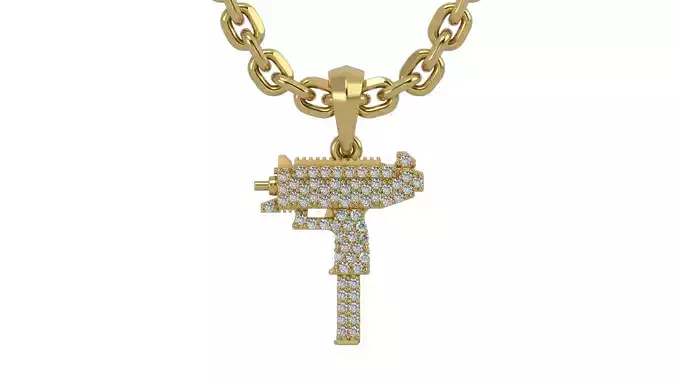 Uzi pendant exented with Gems