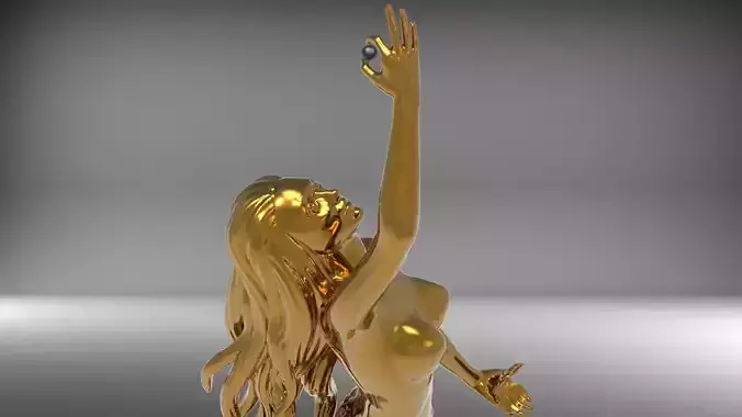 Mermaid 3D Model gold trophy with woman on top