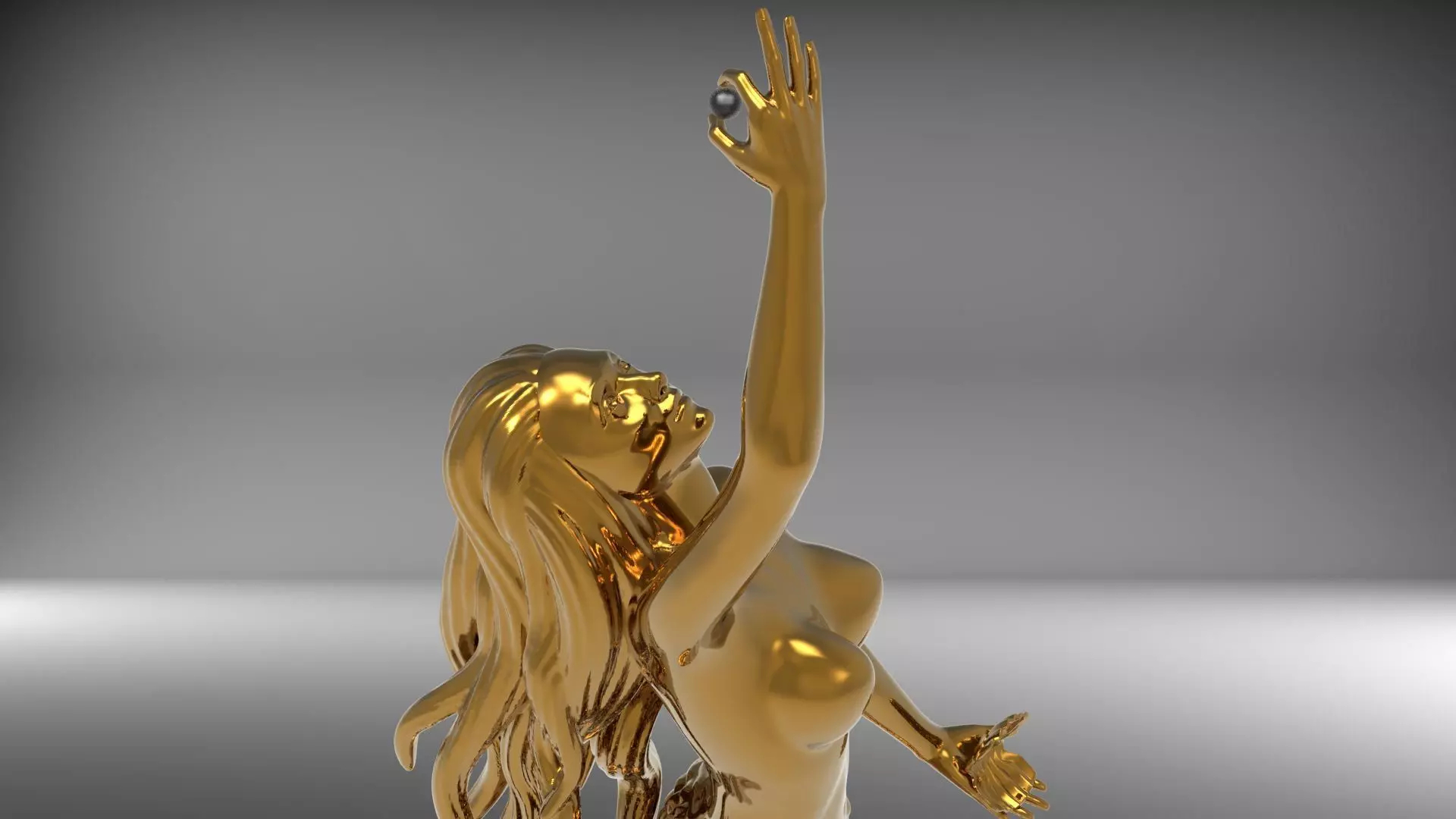 Mermaid 3D Model gold trophy with woman on top 3D print model_0