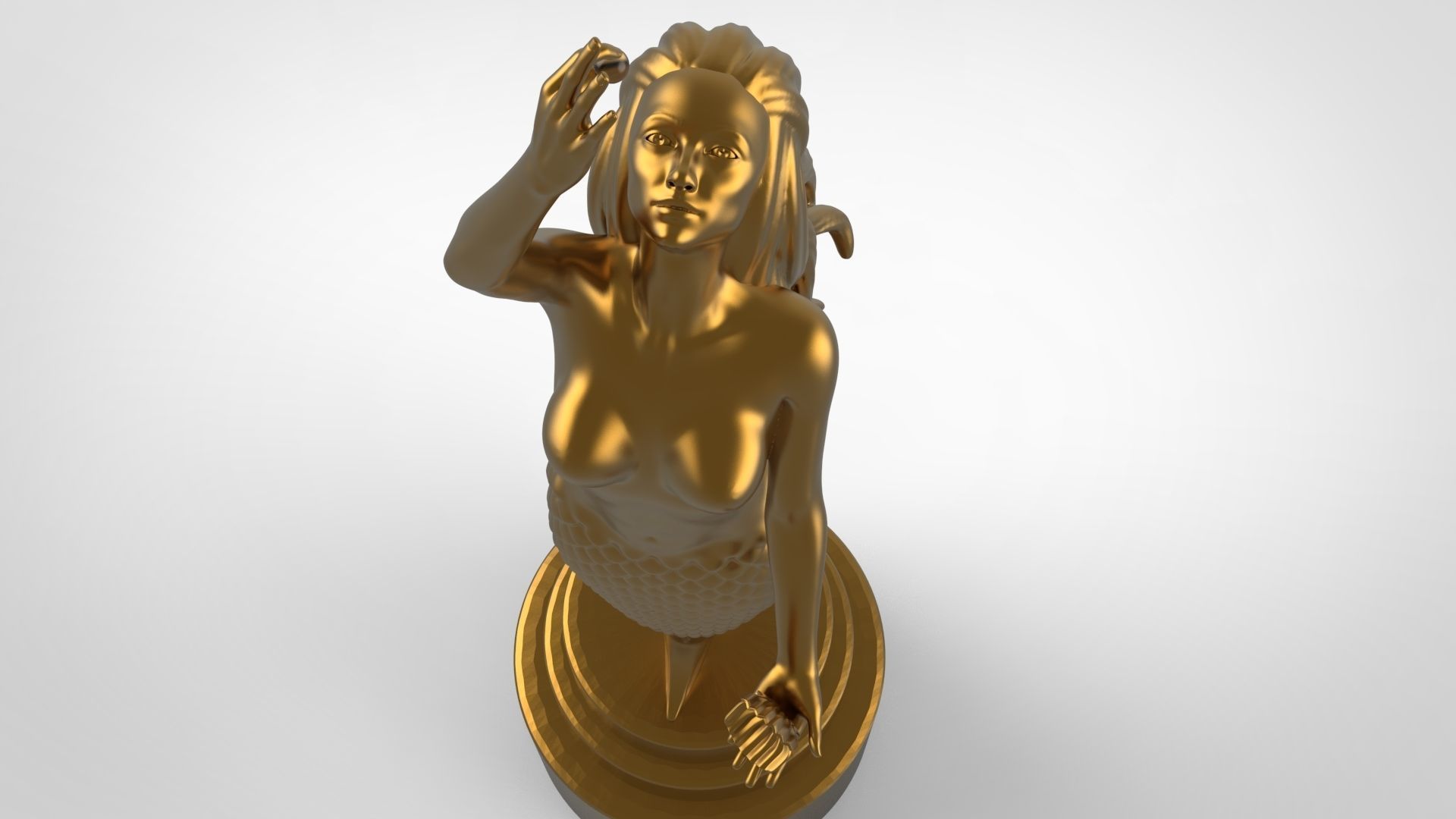 Mermaid 3D Model gold trophy with woman on top 3D print model_3