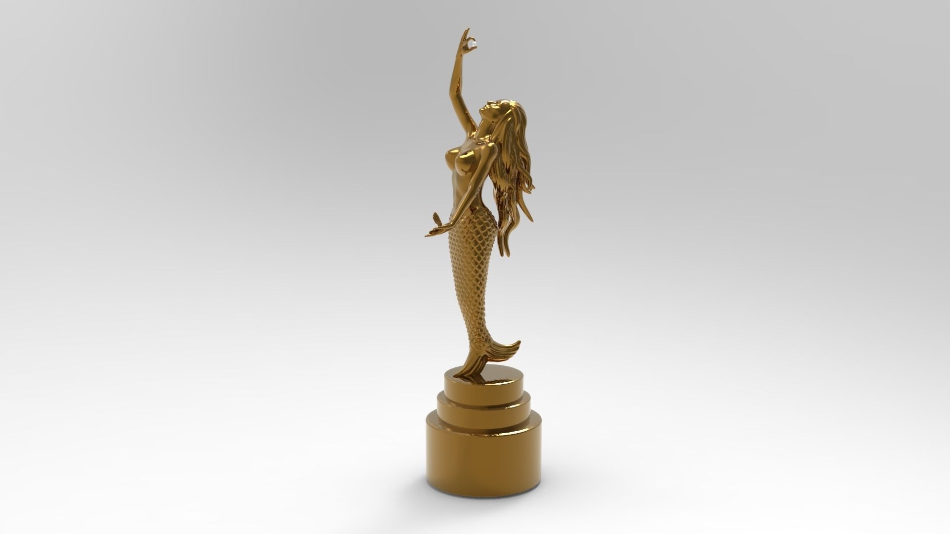 Mermaid 3D Model gold trophy with woman on top 3D print model_2