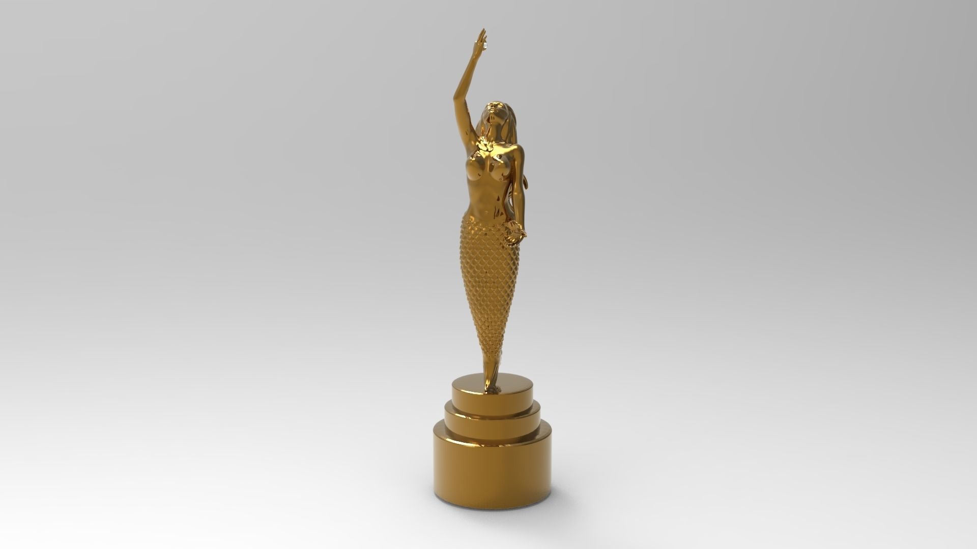Mermaid 3D Model gold trophy with woman on top 3D print model_1