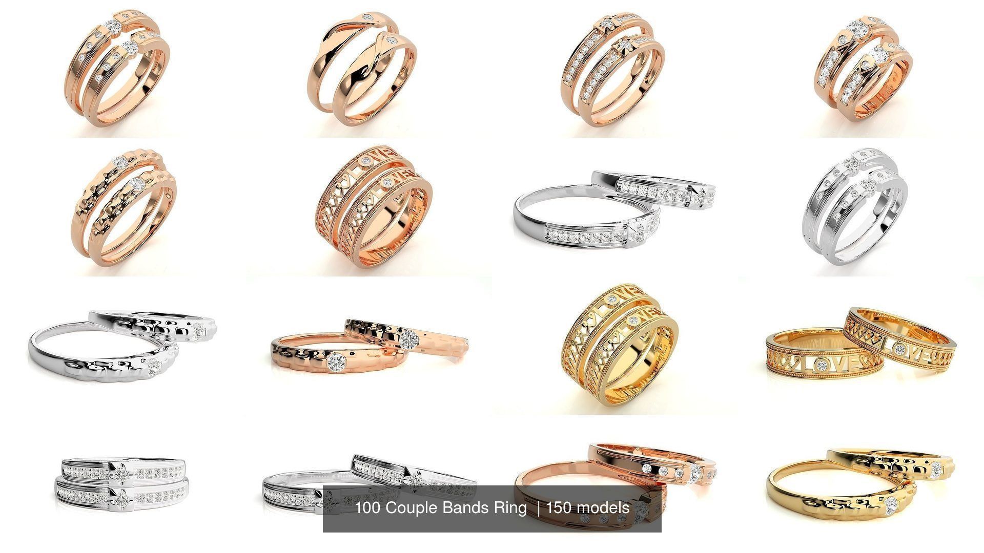 150 Solitaire Couple Bands Ring  3D Model Collection_18