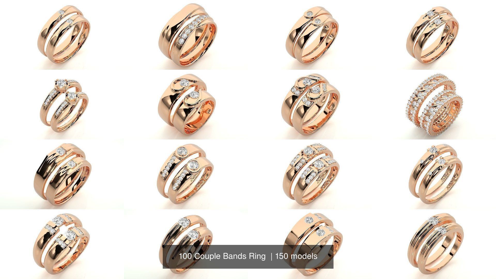 150 Solitaire Couple Bands Ring  3D Model Collection_8