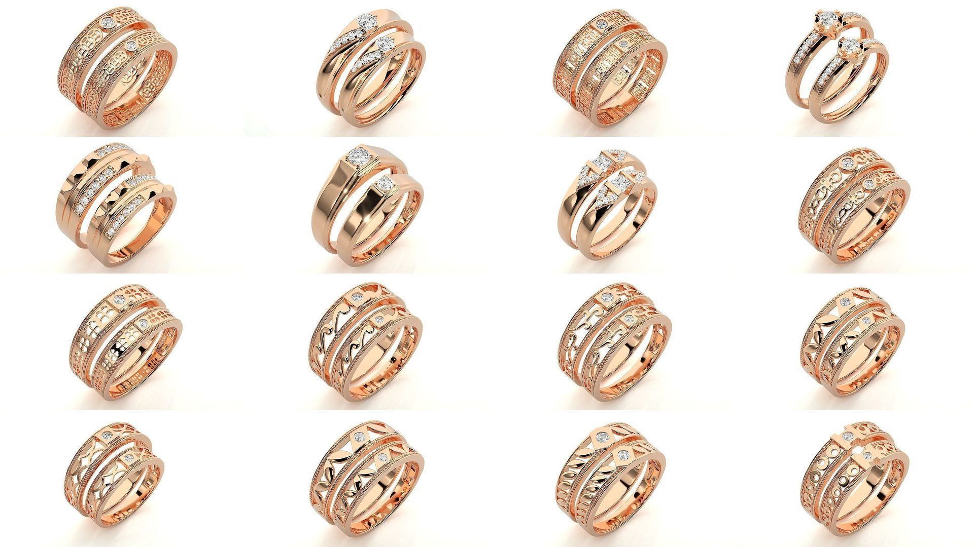 150 Solitaire Couple Bands Ring  3D Model Collection_9