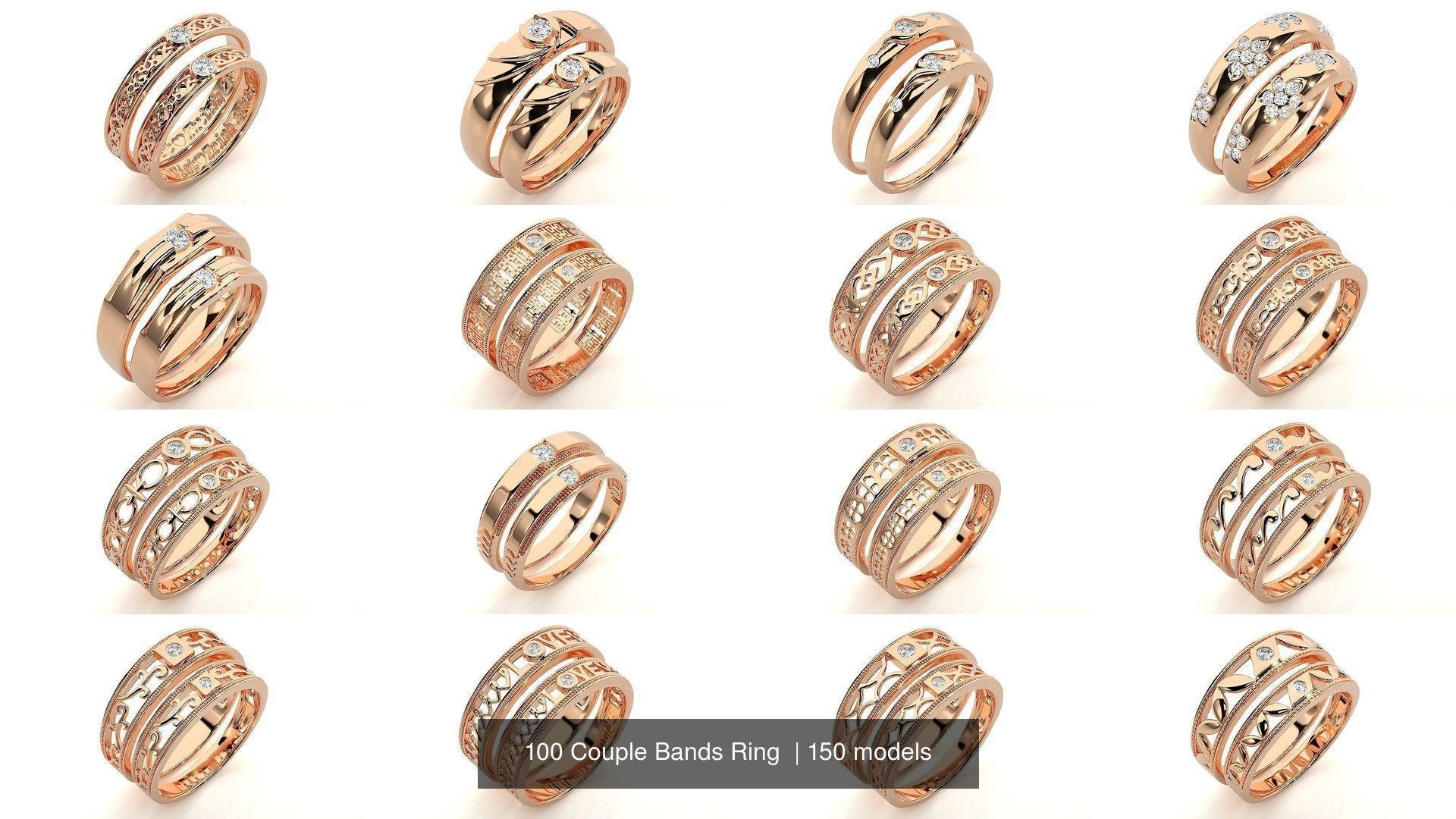 150 Solitaire Couple Bands Ring  3D Model Collection_2