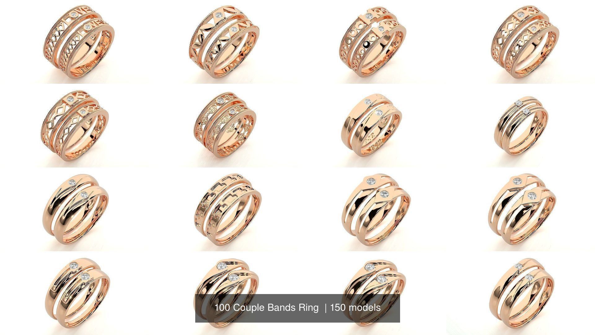 150 Solitaire Couple Bands Ring  3D Model Collection_6
