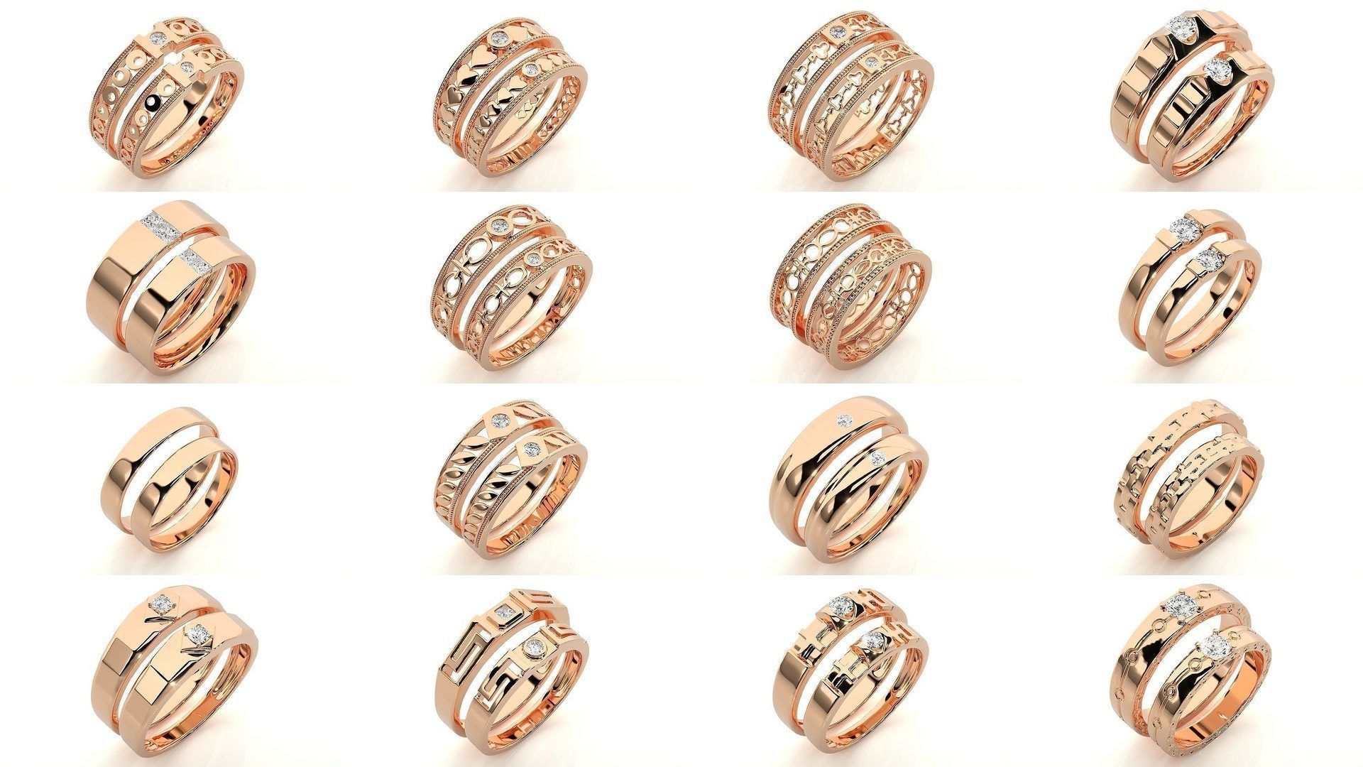 150 Solitaire Couple Bands Ring  3D Model Collection_13