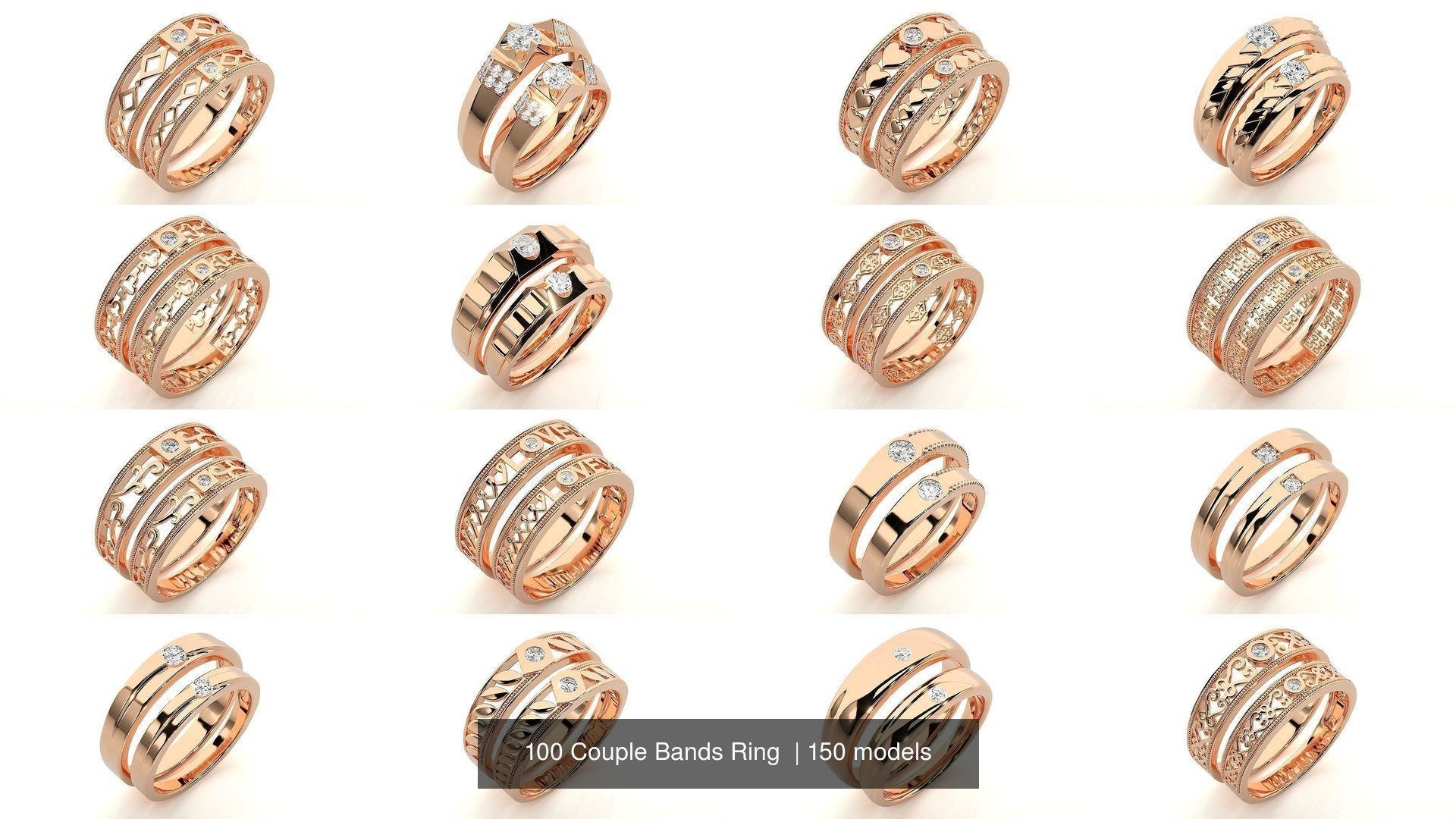 150 Solitaire Couple Bands Ring  3D Model Collection_12