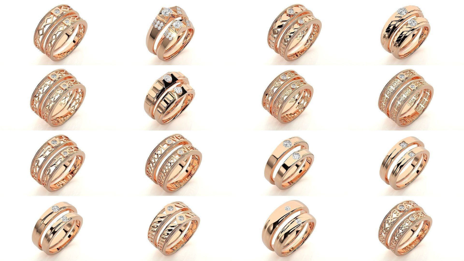 150 Solitaire Couple Bands Ring  3D Model Collection_11