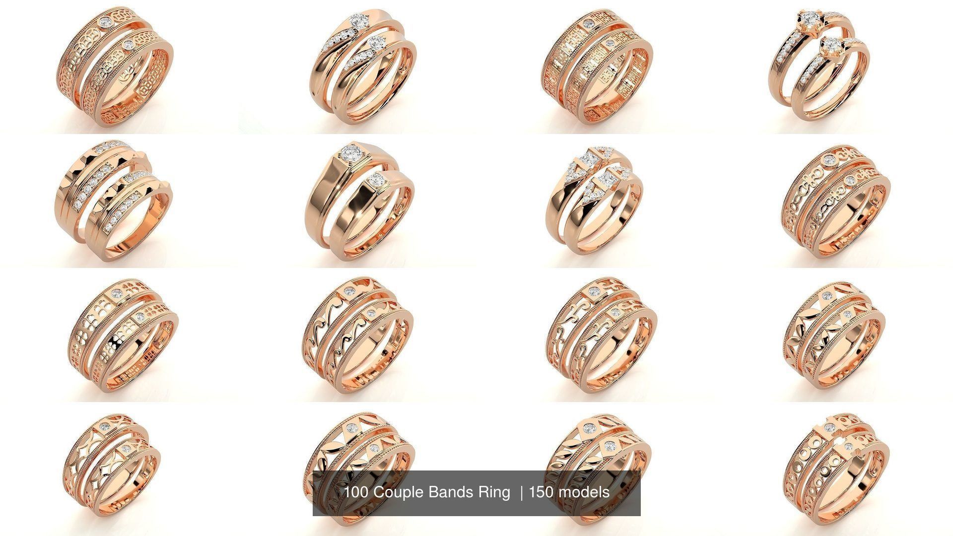 150 Solitaire Couple Bands Ring  3D Model Collection_10