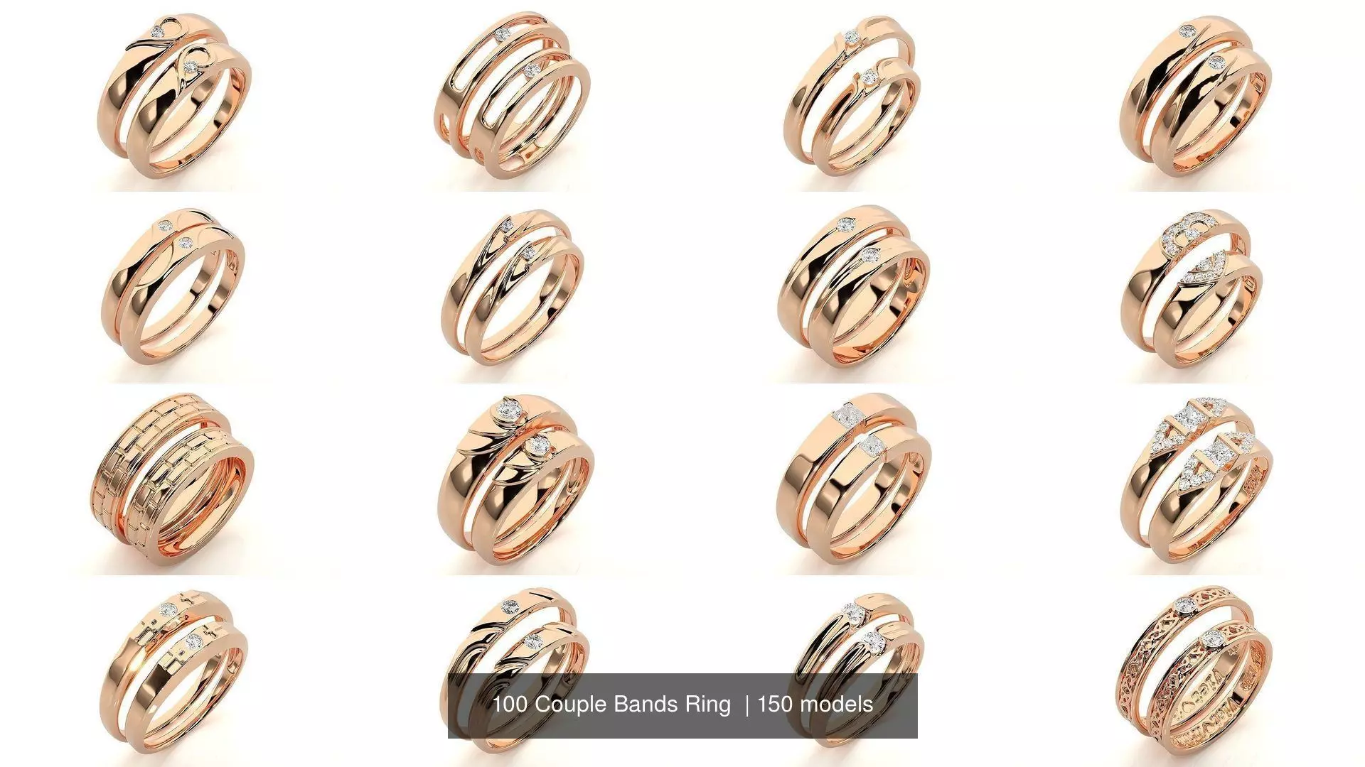 150 Solitaire Couple Bands Ring  3D Model Collection_0