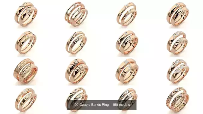 150 Solitaire Couple Bands Ring  3D Model Collection