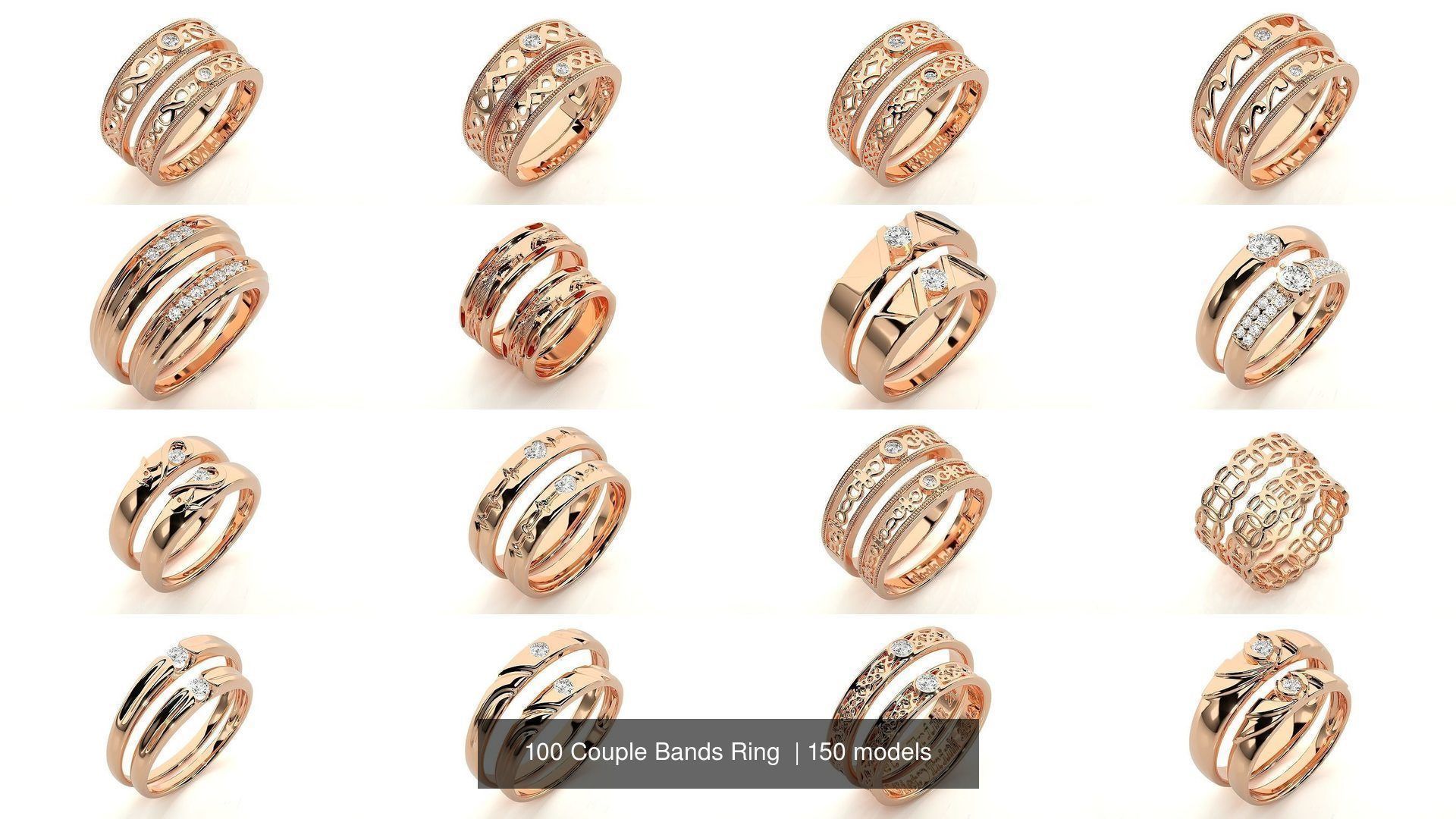150 Solitaire Couple Bands Ring  3D Model Collection_16