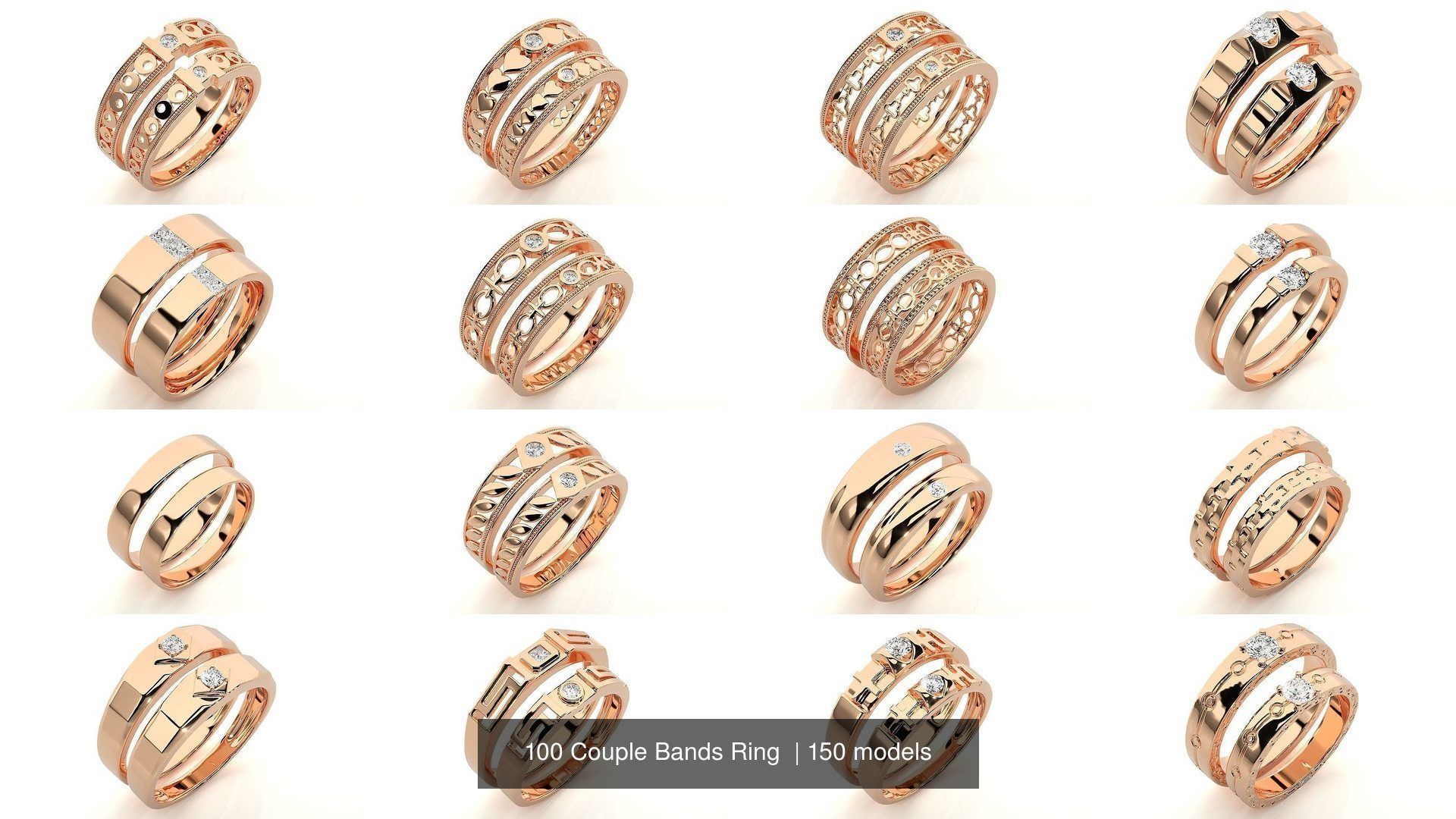150 Solitaire Couple Bands Ring  3D Model Collection_14