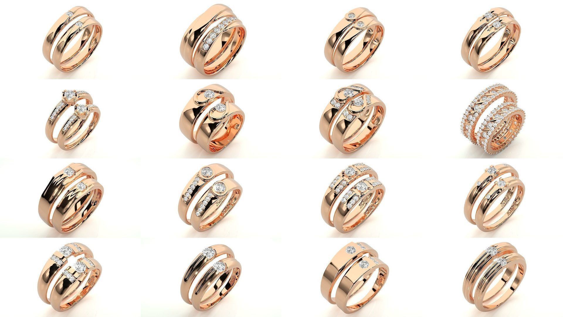 150 Solitaire Couple Bands Ring  3D Model Collection_7