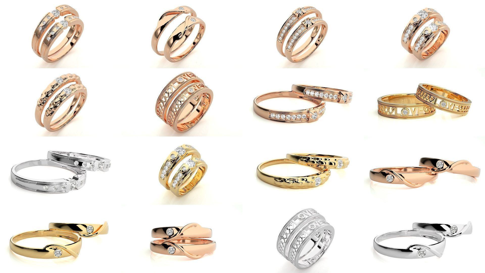 150 Solitaire Couple Bands Ring  3D Model Collection_17