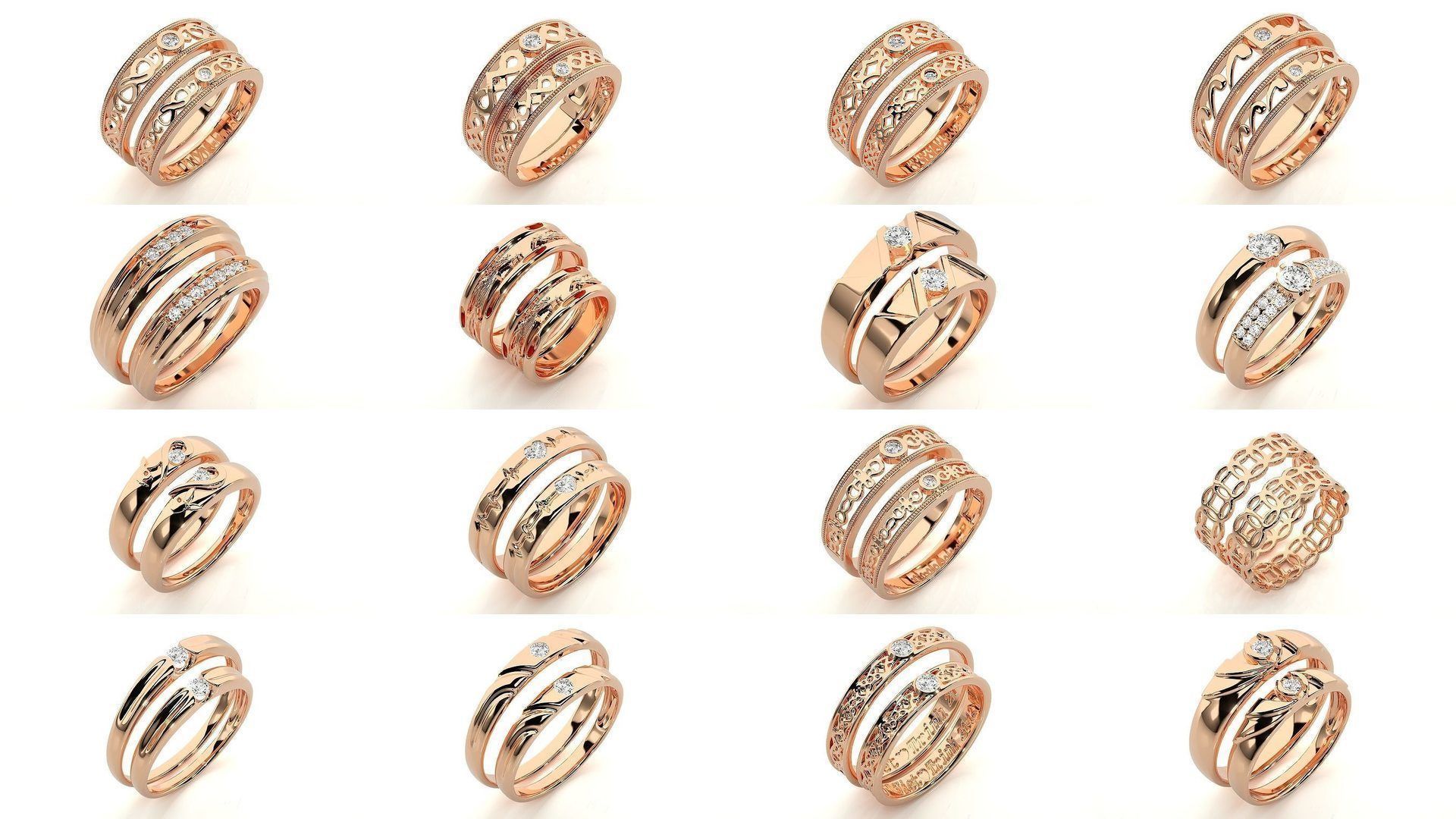 150 Solitaire Couple Bands Ring  3D Model Collection_15