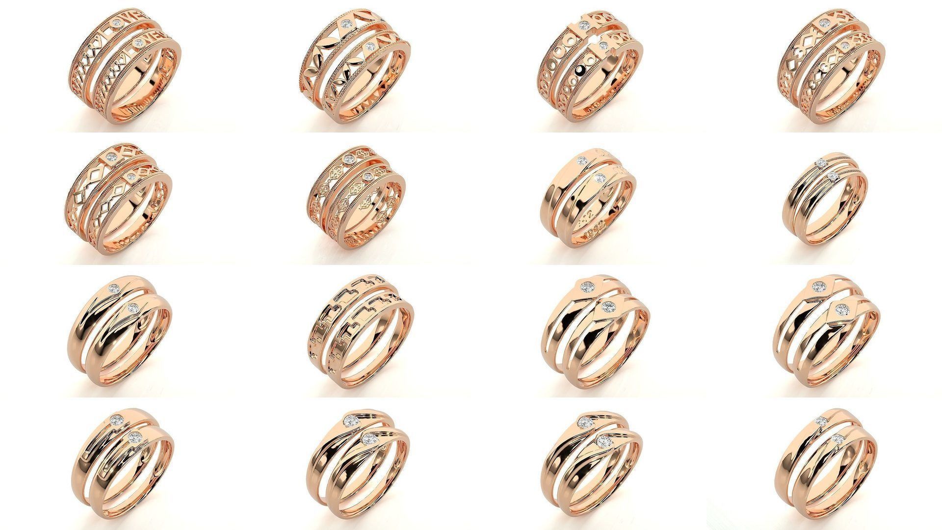 150 Solitaire Couple Bands Ring  3D Model Collection_5
