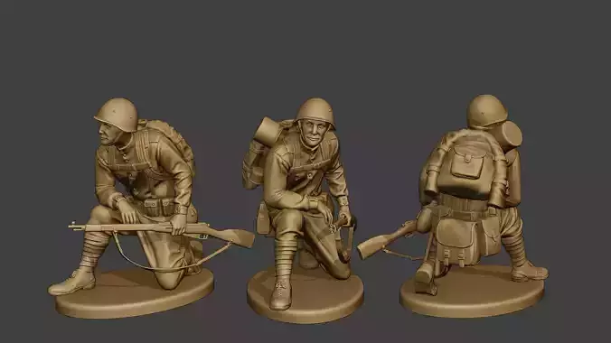 Russian soldier ww2 Crouch R1 3D print model