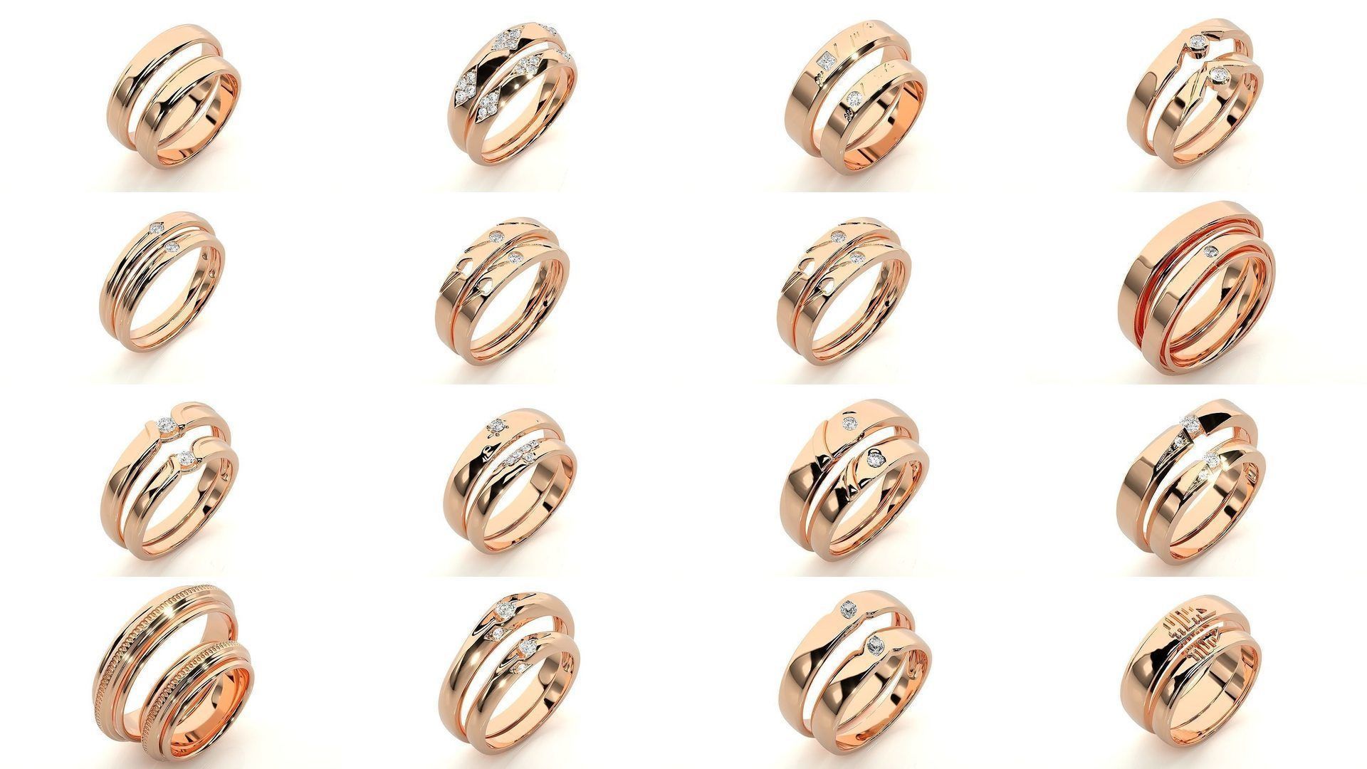 150 Solitaire Couple Bands Ring 3D Model Collection _16