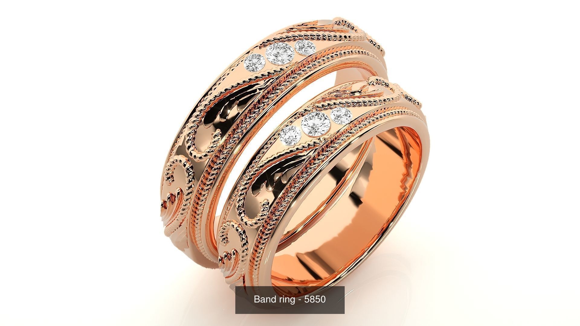 150 Solitaire Couple Bands Ring 3D Model Collection _115