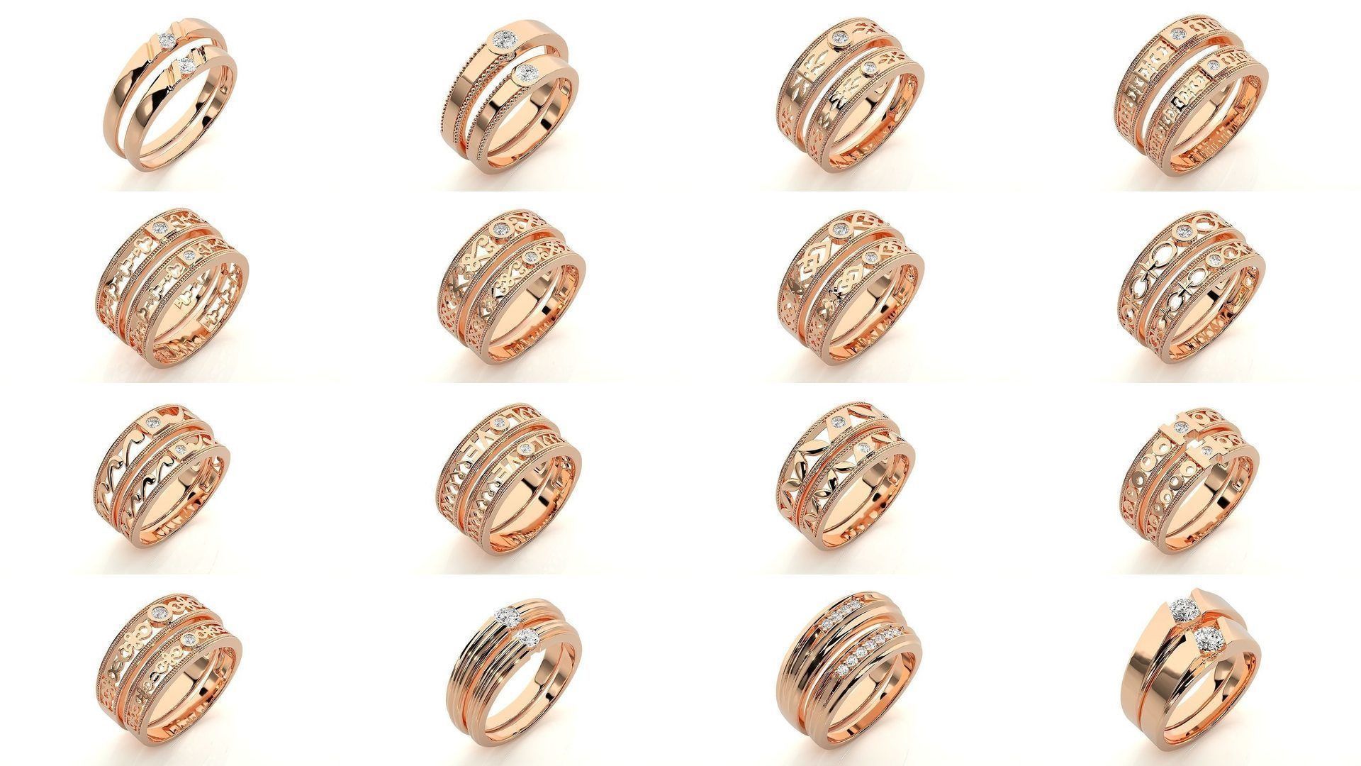 150 Solitaire Couple Bands Ring 3D Model Collection _22