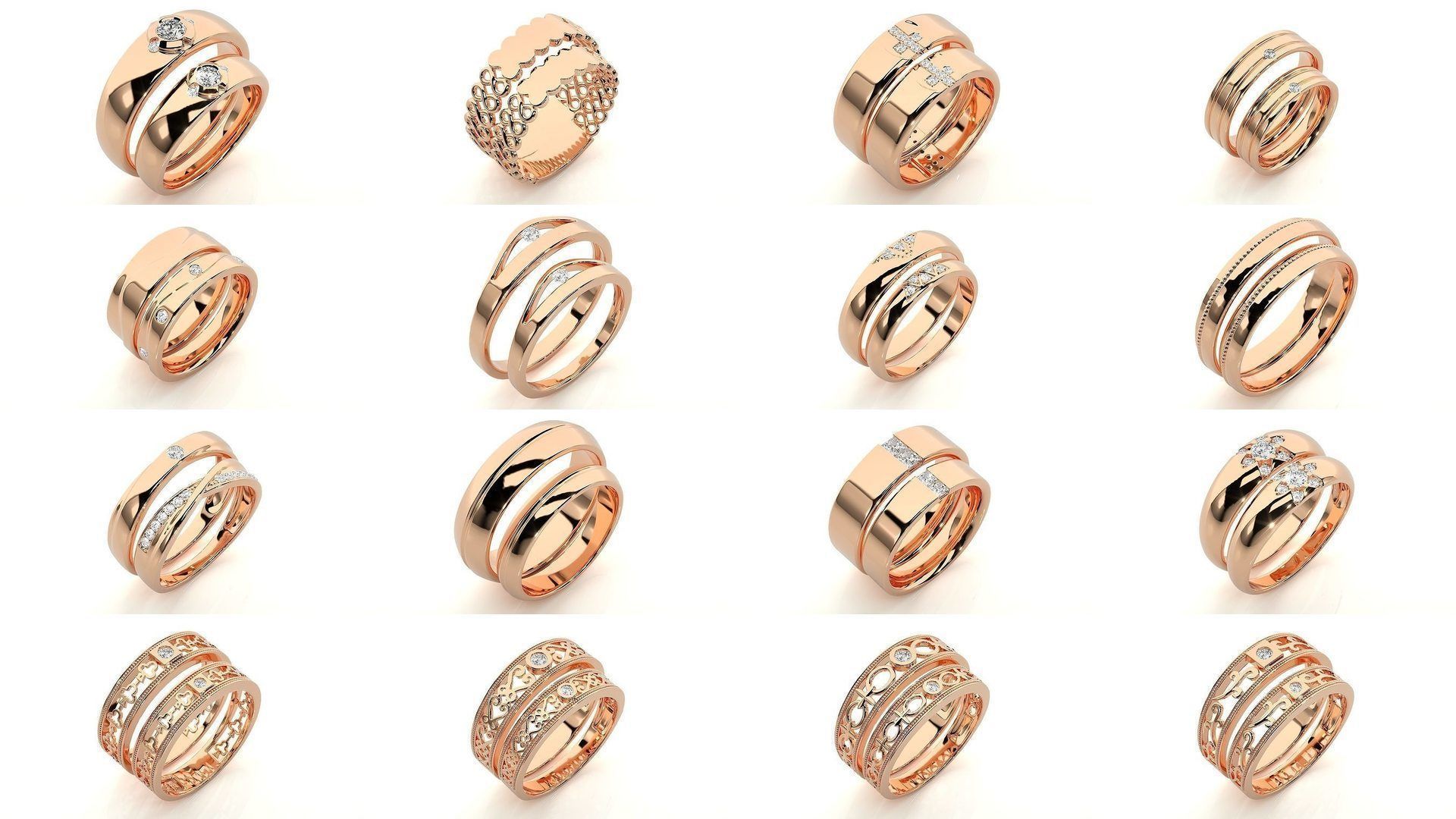 150 Solitaire Couple Bands Ring 3D Model Collection _19