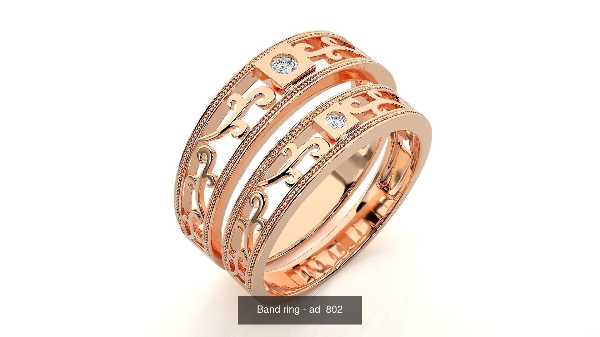 150 Solitaire Couple Bands Ring 3D Model Collection _154