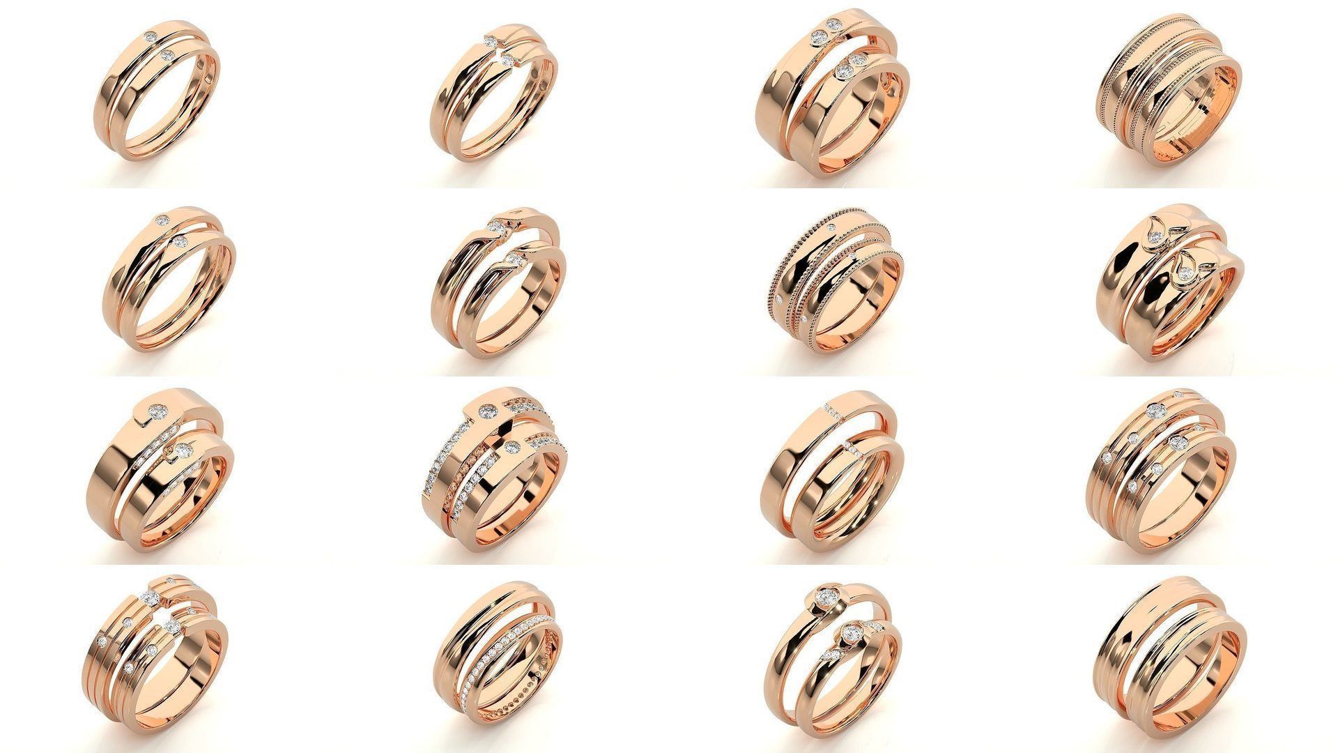 150 Solitaire Couple Bands Ring 3D Model Collection _10