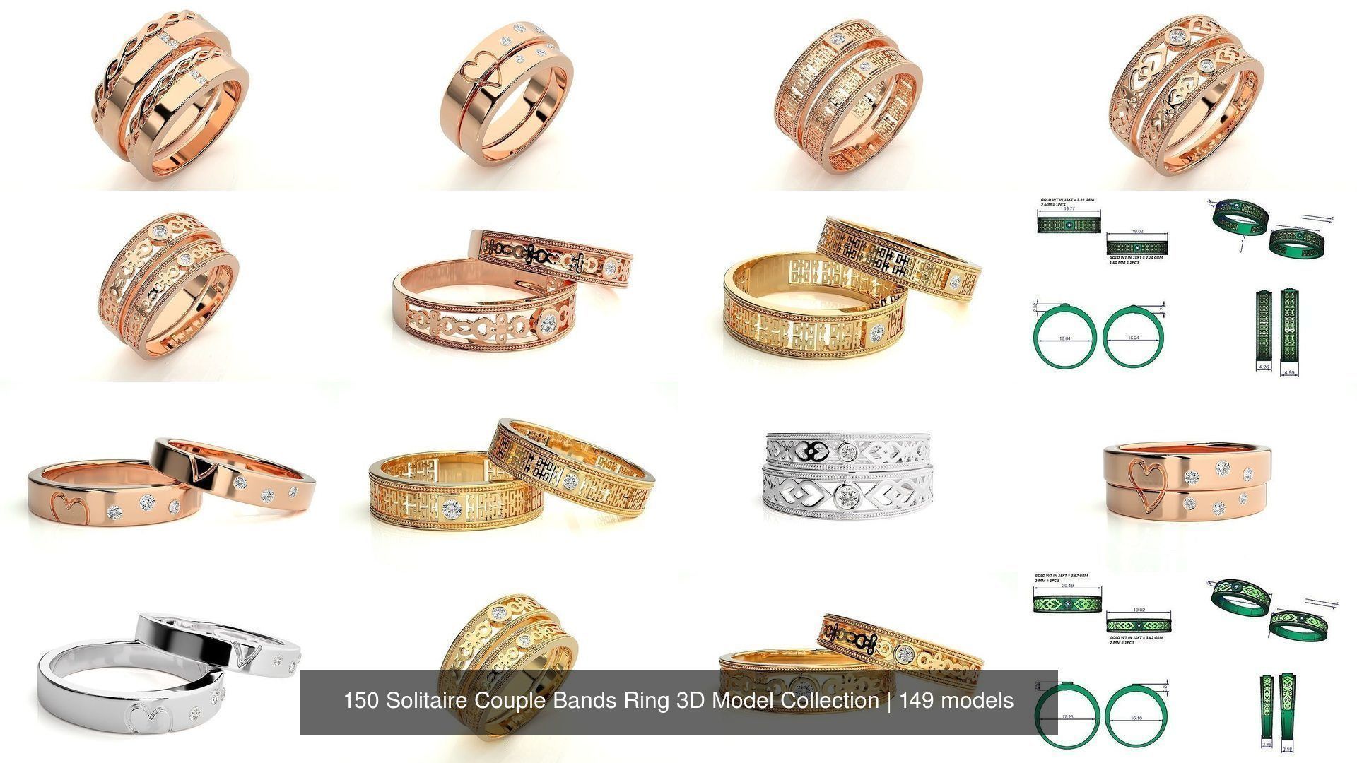 150 Solitaire Couple Bands Ring 3D Model Collection _27