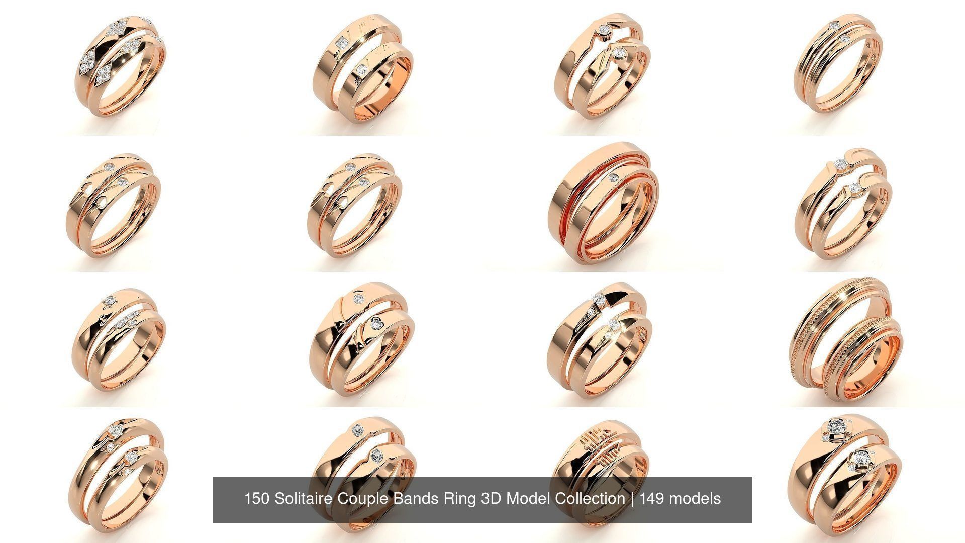 150 Solitaire Couple Bands Ring 3D Model Collection _18
