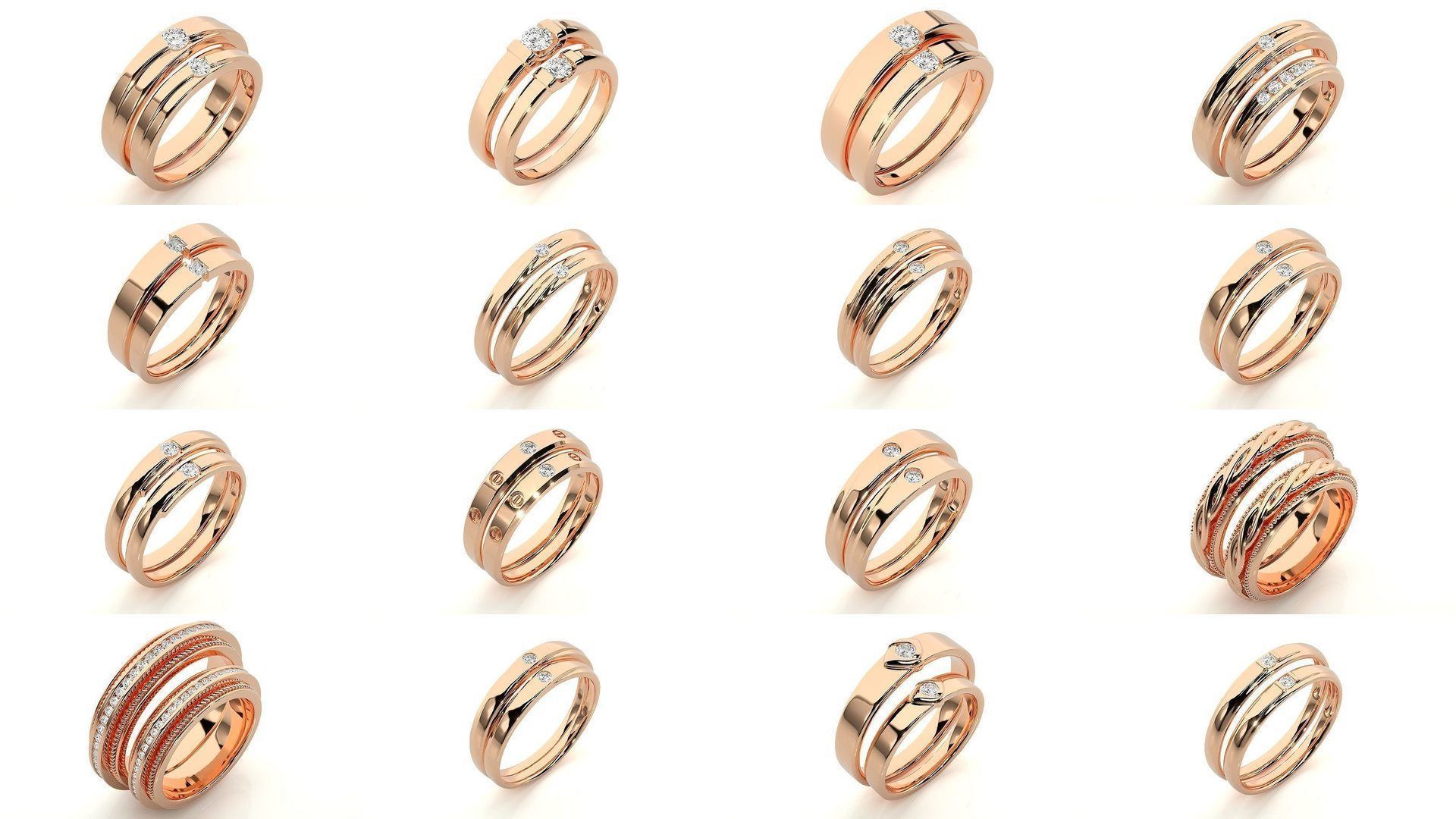 150 Solitaire Couple Bands Ring 3D Model Collection _7
