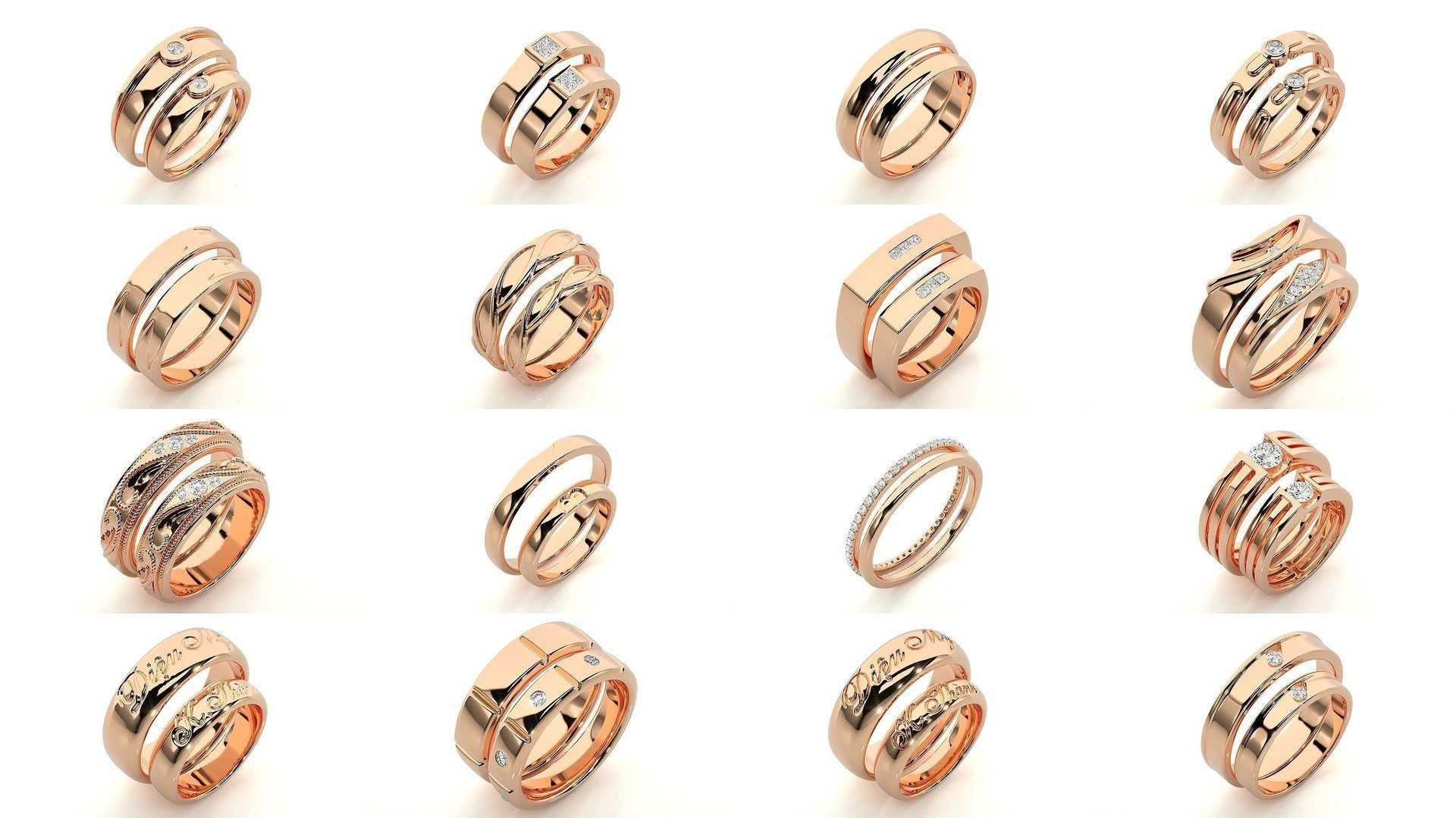 150 Solitaire Couple Bands Ring 3D Model Collection _13