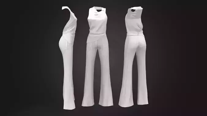 White Pants Sleeveless Pinned Cowl Neck Outfit
