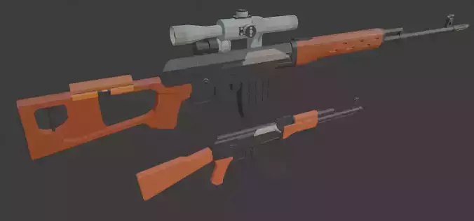ak47 and svd low poly model