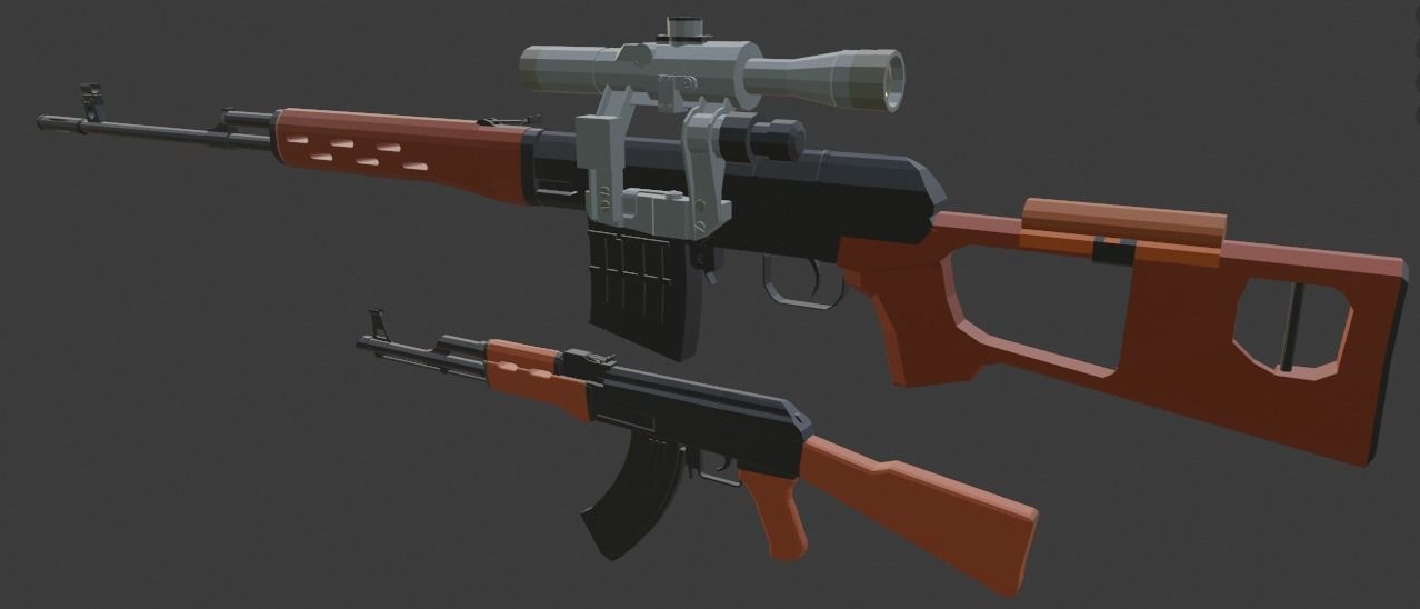 ak47 and svd low poly model Low-poly 3D model_1