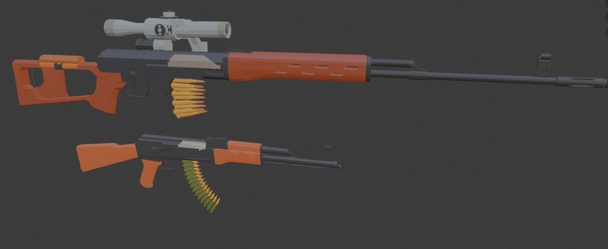 ak47 and svd low poly model Low-poly 3D model_2