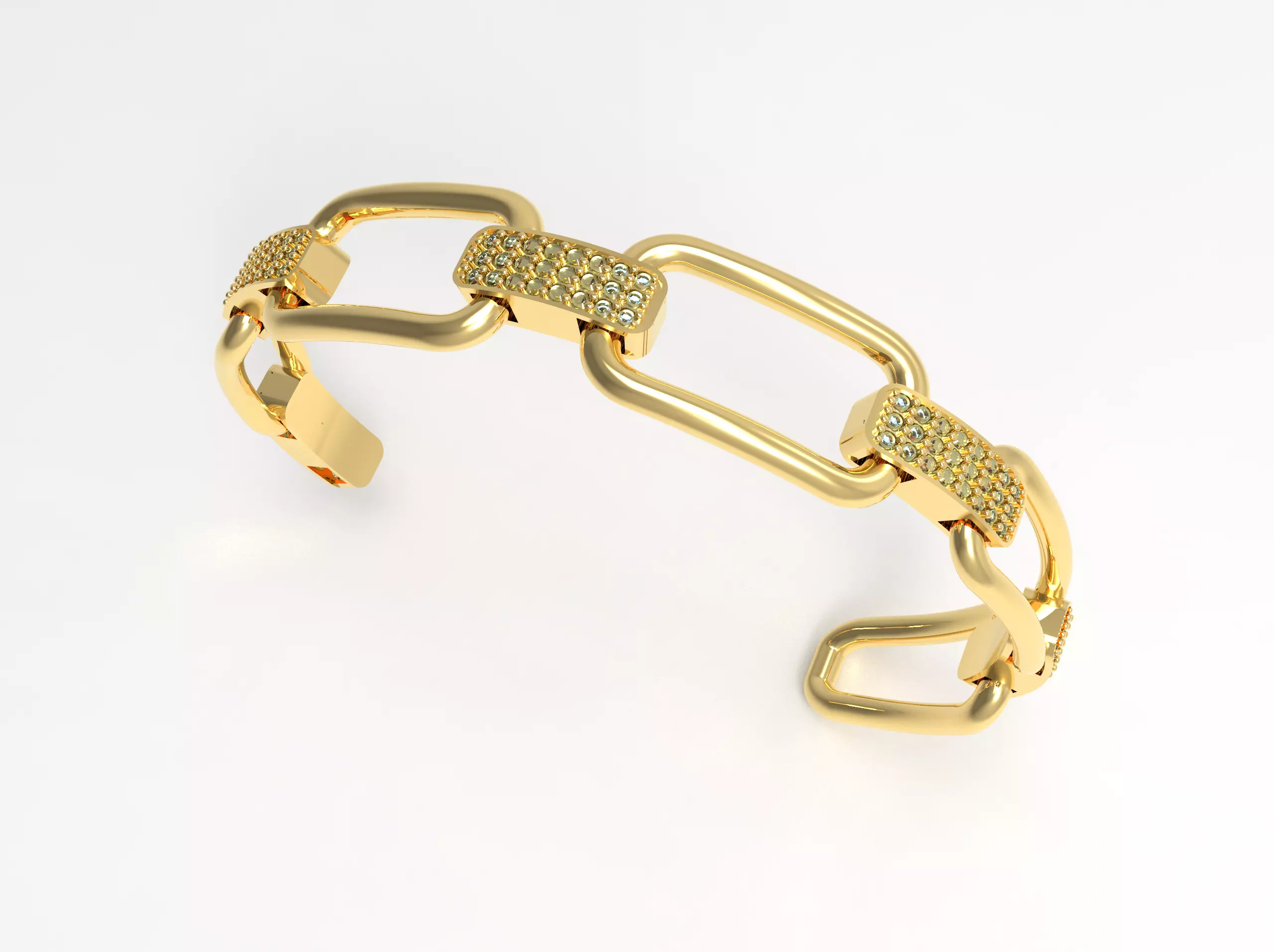 Diamond Set Open Link Gold Bracelet  3D print model_0