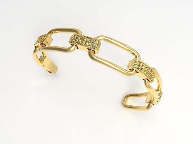 Diamond Set Open Link Gold Bracelet  3D print model