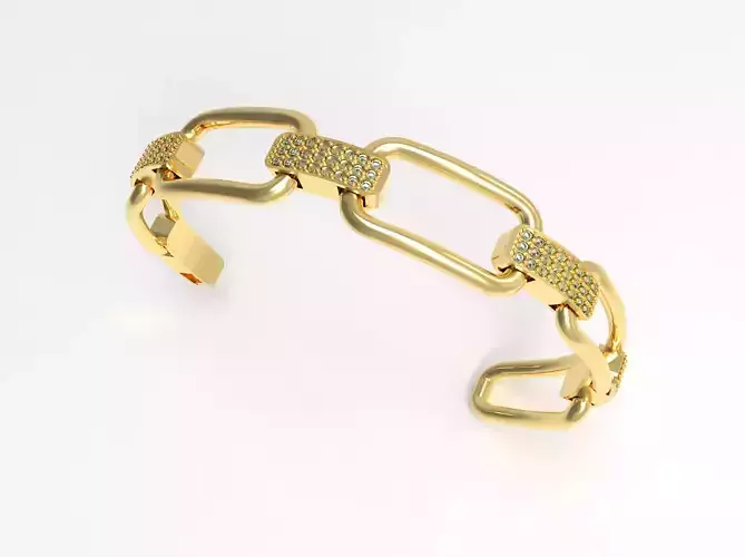 Diamond Set Open Link Gold Bracelet 