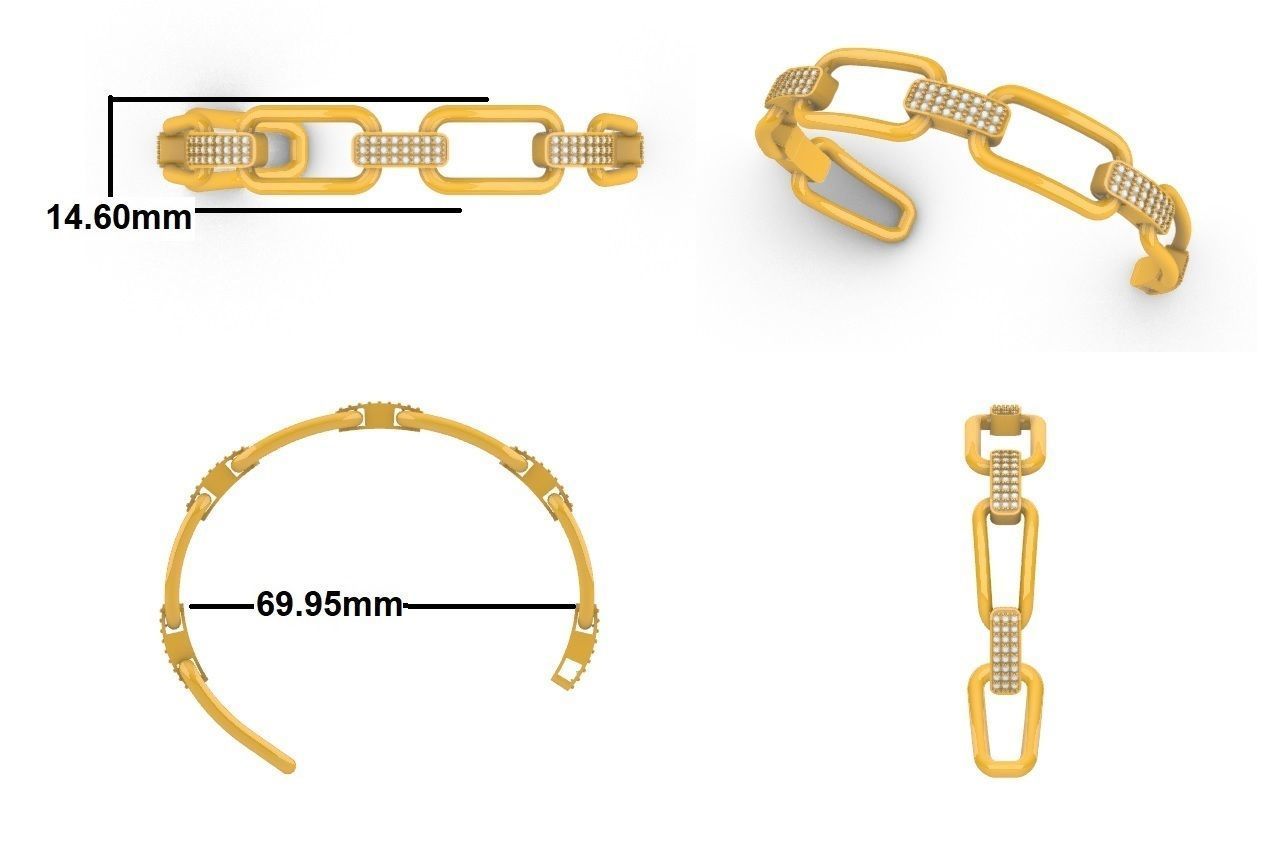 Diamond Set Open Link Gold Bracelet  3D print model_2