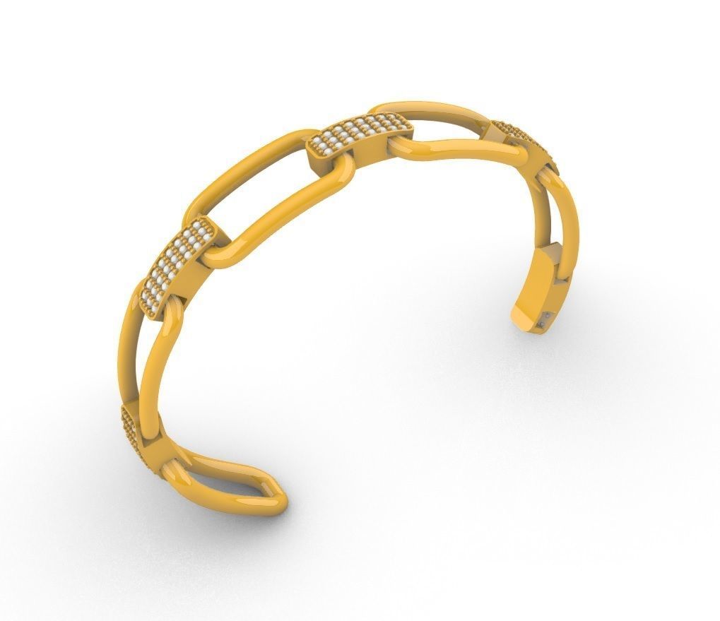 Diamond Set Open Link Gold Bracelet  3D print model_1
