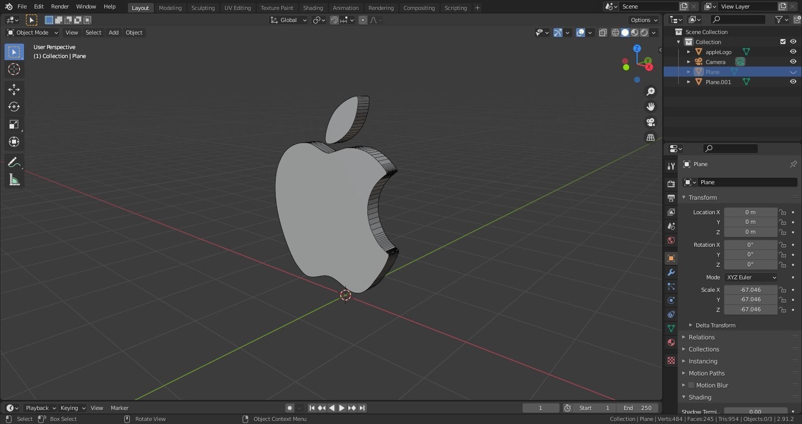 Apple logo 1 Low-poly 3D model_6