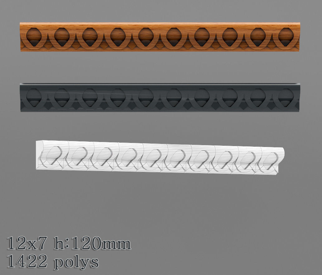 Decorative molding 9-17mm width set Free 3D model_10