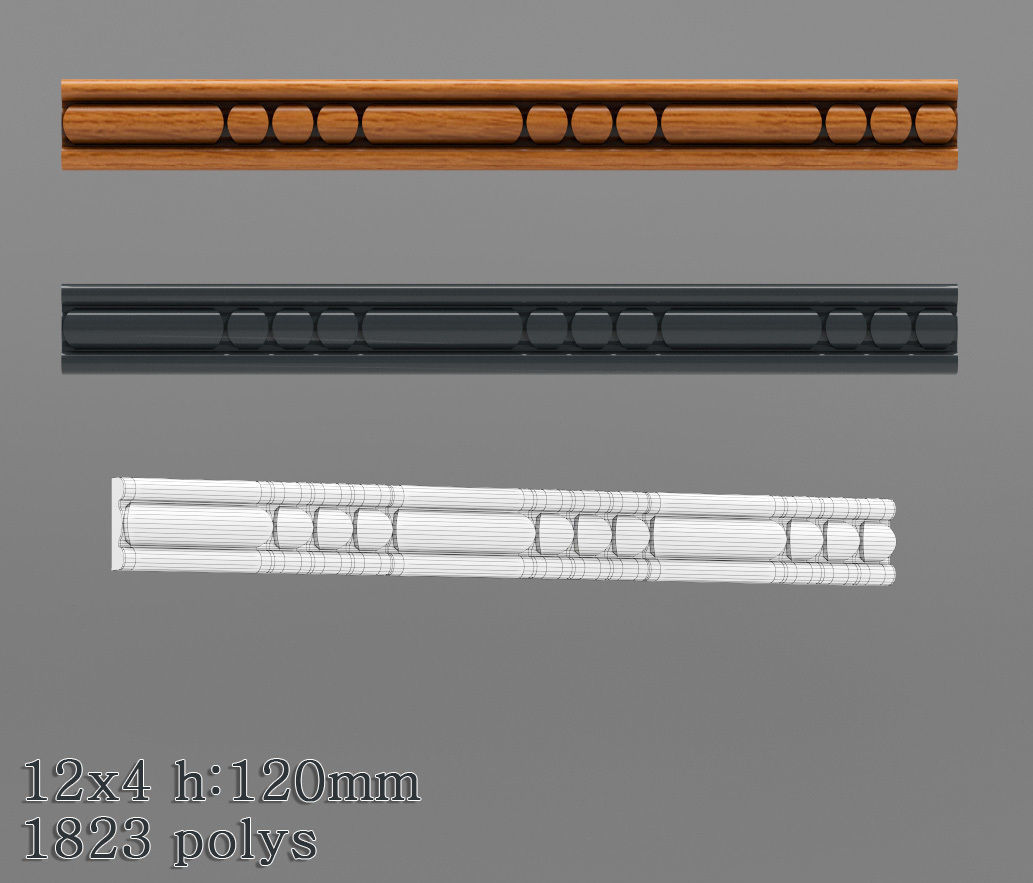 Decorative molding 9-17mm width set Free 3D model_8
