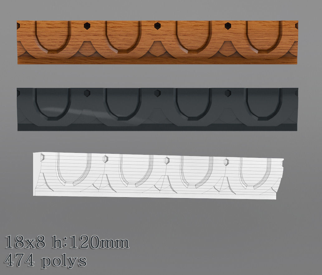 Decorative molding 18-28mm width set Free 3D model_5